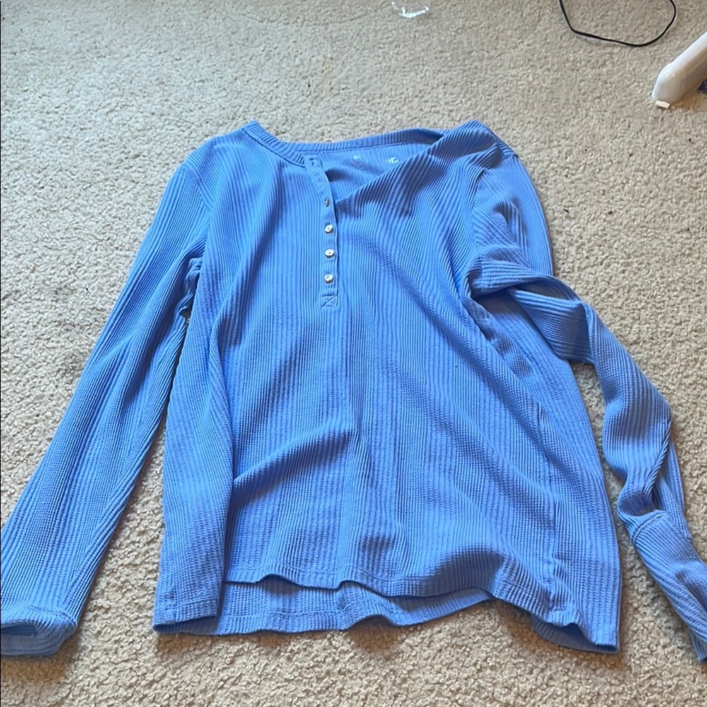 Blue Long Sleeve Henley Top